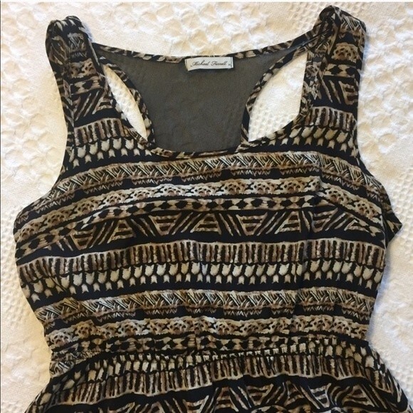 Michael Farrell Dress Black & Tan Southwest Print High Low Mesh Racer Back Midi - Picture 3 of 4
